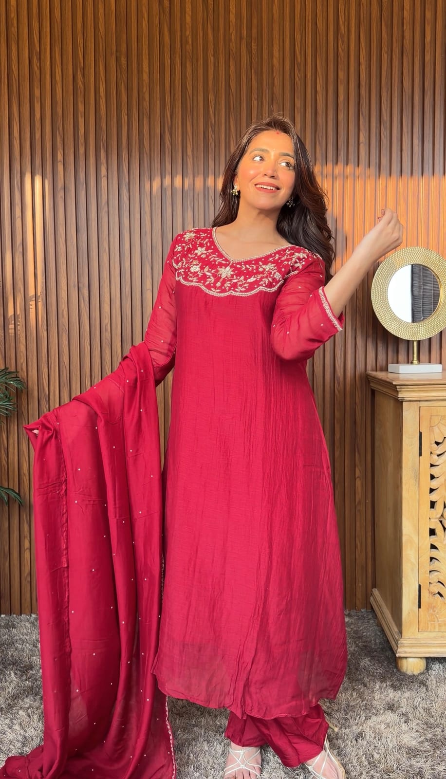 Gulrukh Crimson Embroidered Suit Set